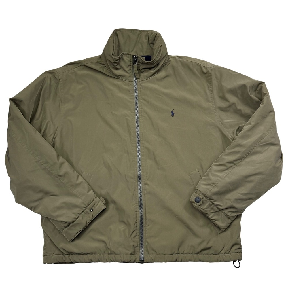 Polo Ralph Lauren Mens XL Fleece Lined Windbreaker Jacket Khaki Green Full Zip